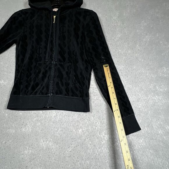 Vintage Juicy Couture Signature Hoodie Womens M Blk Velour Hoodie Track Jacket - Picture 11 of 14